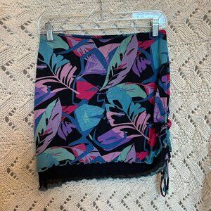 Wild Fable Skirt, Mesh Side-Rouching Black Leaf/Floral Print, Women's size M
